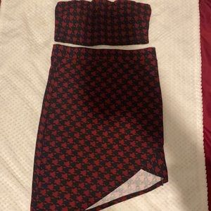 Checkered Red and black two piece skirt set